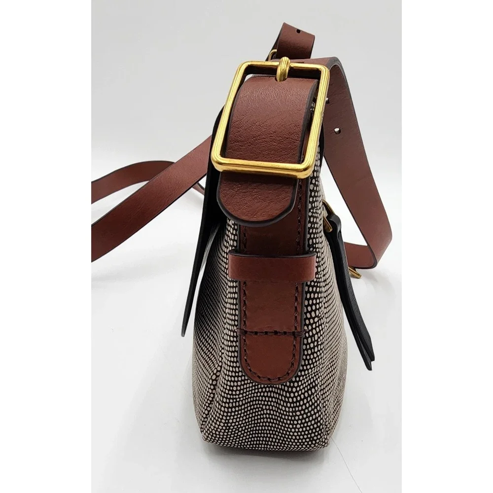 Fossil Crossbody Bag Womens Small Black Brown Key Charm Snakeskin EXC - Picture 12 of 16